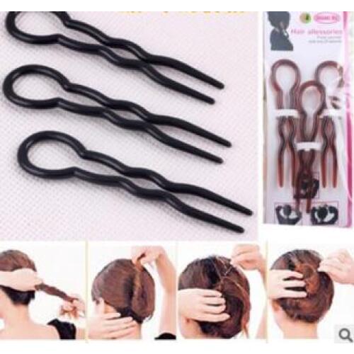 3pcs/set U Style Hair Forks Wavy Braid Black/Brown Hairpin Hair Care & Styling Tools Hair Accessories HA029