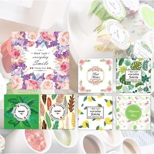 6pcs Universal plant pudding cup sticker milk jelly bottle coated paper baking label handmade decoration sticker supplies