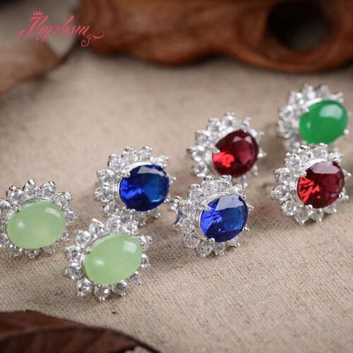 8x10mm Oval CZ Crystal Stone Beads White Tibetan Silver For Woman Gift Fashion Style Earring 1 Pair.Wholesale.Free Shapping