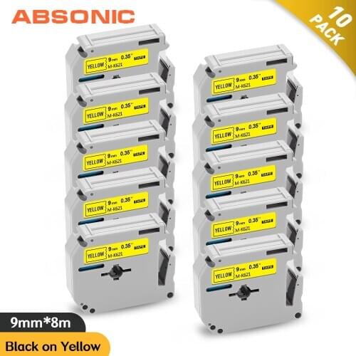 Absonic Compatible Brother P touch Label Printer M-K621 MK 621 MK-621 Black on Yellow 9mm Label Tapes for PT-80 PT-70 Labelmaker