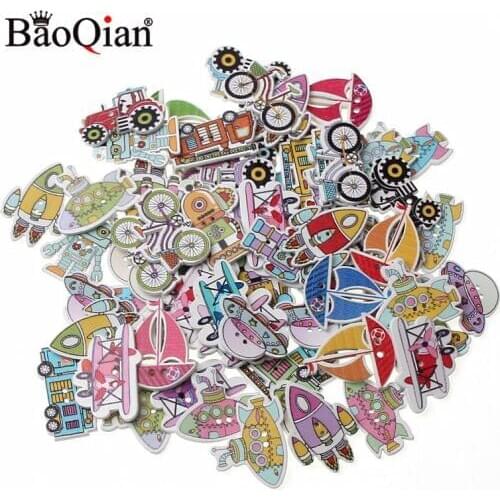 50pcs New Transportation Sewing Wooden Buttons For Clothes Knitting Crafts Scrapbooking DIY Needlework Accessories Drop Shipping