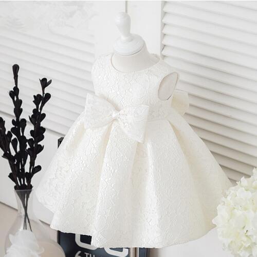 Free Shipping Retail Baby Girl Dresses Children Bow Party Princess Baby Girl Wedding Dress Birthday Big Bow White Color