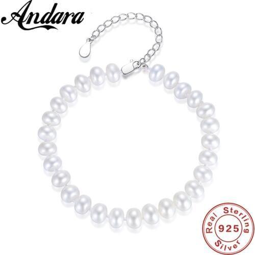Top Quality 7-8mm Natural Freshwater Pearl Bracelets For Women White/Pink/multi-color Pearl Jewelry S925 Sterling-Silver-Jewelry
