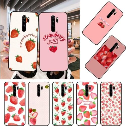 Phone Case For Xiaomi Redmi Note 8 8T 7 7A 9 9A 9S 8A 4 5 6 Pro Black Cover Bumper Luxury Shell Trend Hoesjes Pink Strawberry