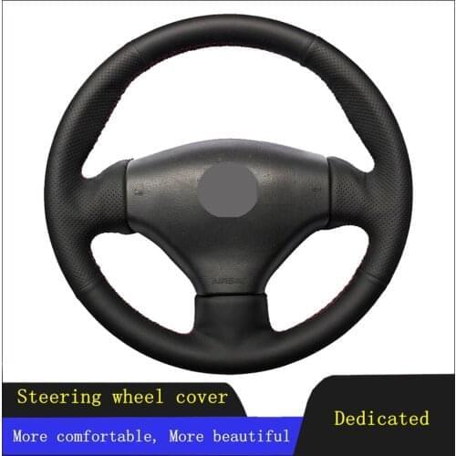 Car Accessories Steering Wheel Cover Black Hand-stitched Genuine Leather For Peugeot 206 1998-2005 206 SW 2003 2004 2005 206