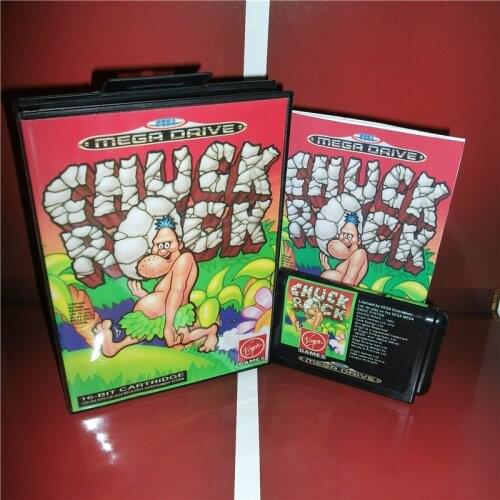 Chuck Rock 1 EU Cover with Box and Manual For Sega Megadrive Genesis Video Game Console 16 bit MD card