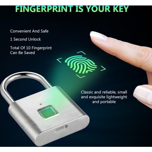 Fingerprint Lock Digital Door Lock candado huella Smart Security Keyless USB Rechargeable Padlock with Self Developing Chip