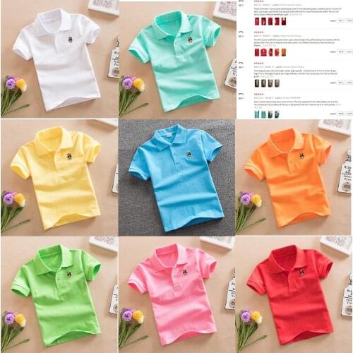 Unisex Children Polo Shirts Summer Short Sleeved Solid Color Baby Boys Shirt School Uniforms Polo 2T-11T Kids Cotton Clothes Out