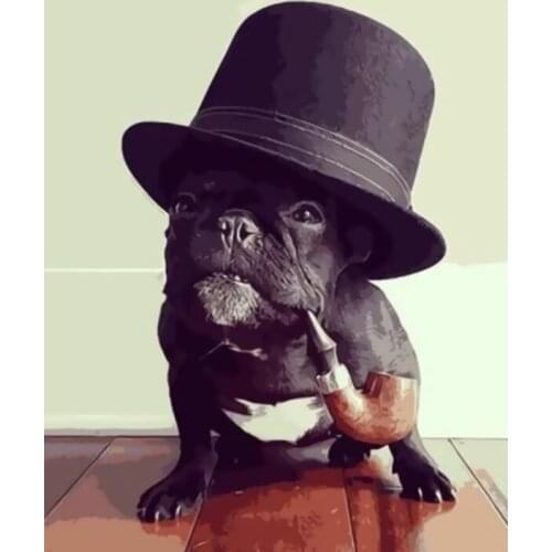 DIY 40X50cm Oil Painting By Numbers Little black dog in hat DIY Paint by numbers On Canvas Home Decor Digital Painting chrismas