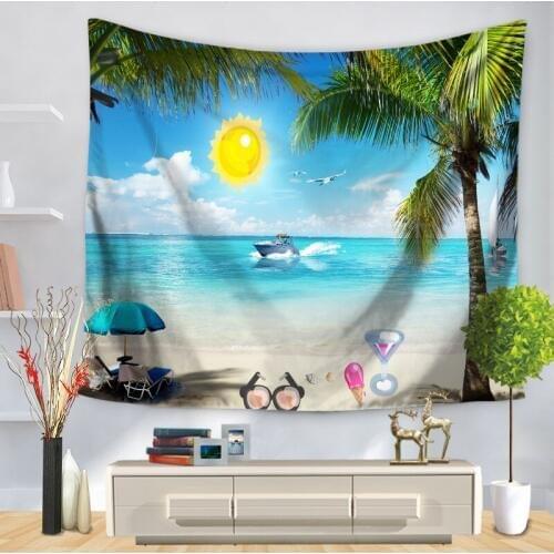 Home Decorative Wall Hanging Carpet Tapestry Rectangle Bedspread Beach Seagull Sun Scenic Pattern GT1195