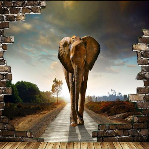 Dropship Colomac Vintage Wallpaper Elephant 3D Creative Painting 3d Brick Wallpaper Wall Papers Bedroom Papier Peint Mural 3d
