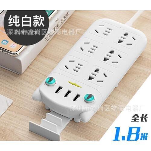 1.8m Multipurpose Cartoon cat USB Electrical Socket patch panel Strip plate Extension socket with Climbing wall sticker