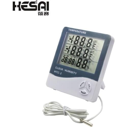 LCD Electronic Digital Temperature Humidity Meter Thermometer Hygrometer Indoor Outdoor Weather Station Clock HTC-2