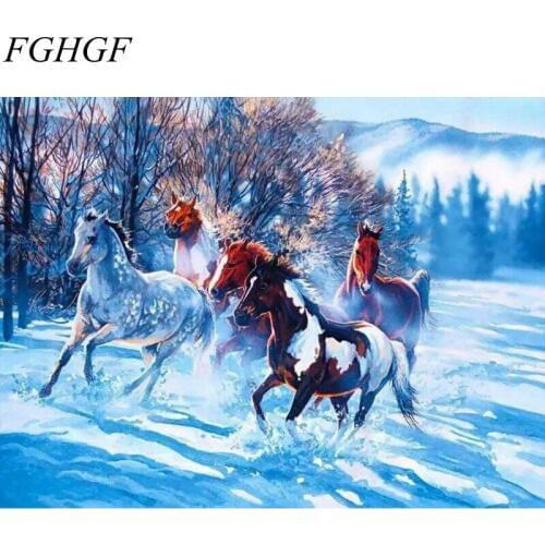 FGHGF Abstract Snowing Horse Frameless Picture Painting Calligraphy DIY Oil Painting By Numbers Coloring By Number