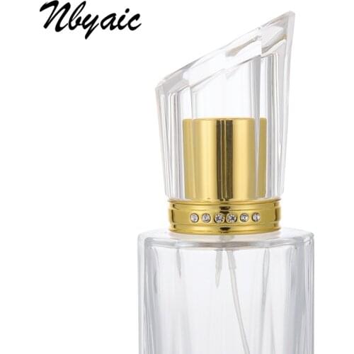 Nbyaic perfume bottle spray glass empty bottle portable high-end retro 50ML oblique cover thick bottom round bottle 1pcs