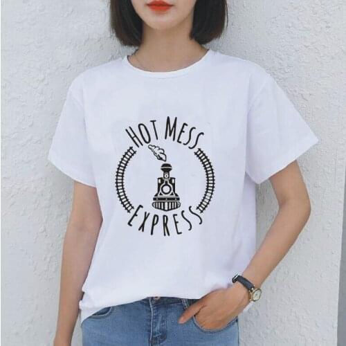 Womens T-Shirt Casual Harajuku Cotton Short Sleeve Summer Fashion Letter Hot Mess Express Print Tops Plus Size 0-Neck T-Shirts