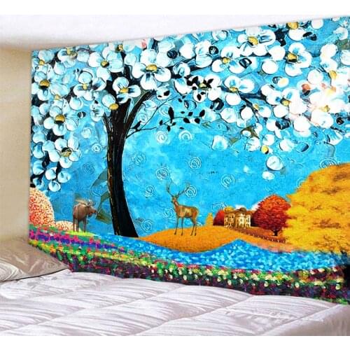 Pretty oil painting tree art Mandala Printed Polyester Tapestry Wall Hanging For Decorate Home Living Room Bedroom Office 6 Size