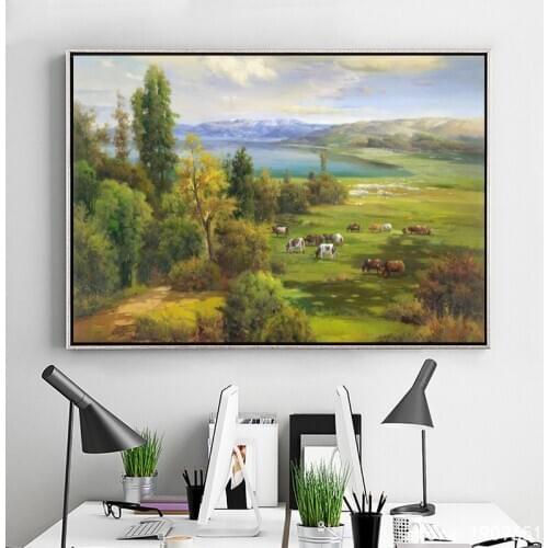 Cotton no frame classical cattle grass landscape canvas printings oil painting printed on cotton wall art decoration pictures