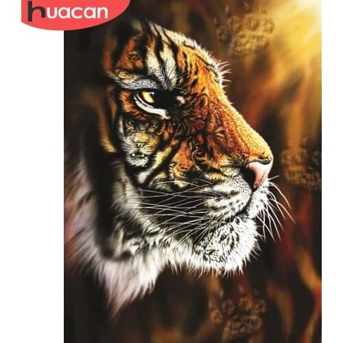 HUACAN Coloring By Number Tiger Animal Kits For Adults Handpainted DIY Frame Picture By Number On Canvas Home Decoration 50x65cm