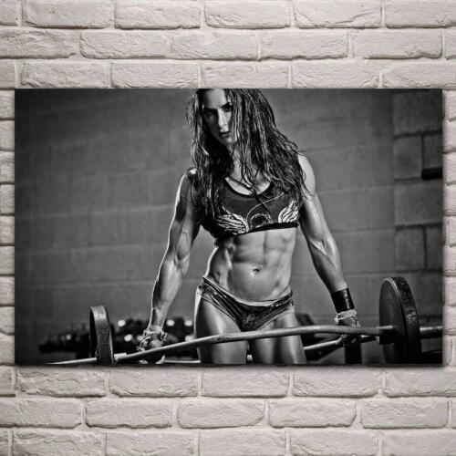 Fitness bodybuilder female girl gym training abs YR192 living room home wall art decor wood frame fabric poster