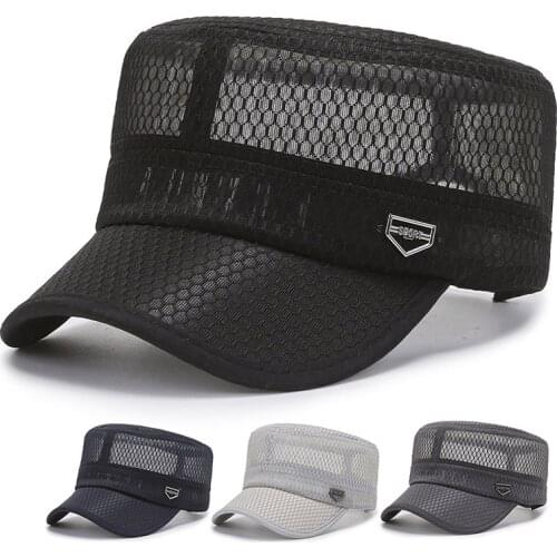 New Summer Hat For Men Breathable Mesh Sombreros Militares Flat Top Visera Luxury Chapeau Homme Snapback Dad Caps Gorras Kappe