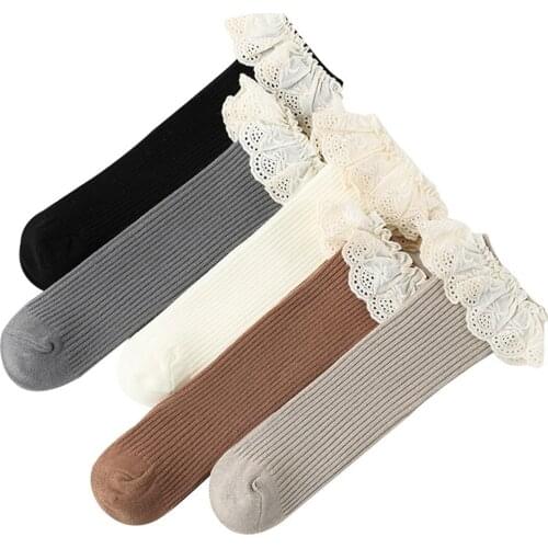 Princess Kids Toddler Infant Stockings Kids Baby Girls Solid Anti-Slip Knitted Cotton Lace Floral Long Stockings Knee Stockings