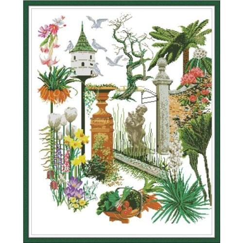 Beautiful Garden Cross Stitch Embroidery Needlework Printed Handmade Stamped 11CT 14CT Thread Fabric Counted Patterns Decor Kit