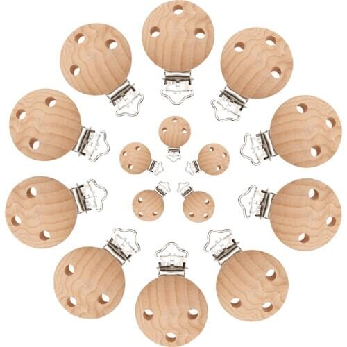 Mabochewing 50pcs 30mm Round Hard Beech Wood Clips Baby Teething Pacifier Dummy Chain Holder Infant Mobile Clip Making