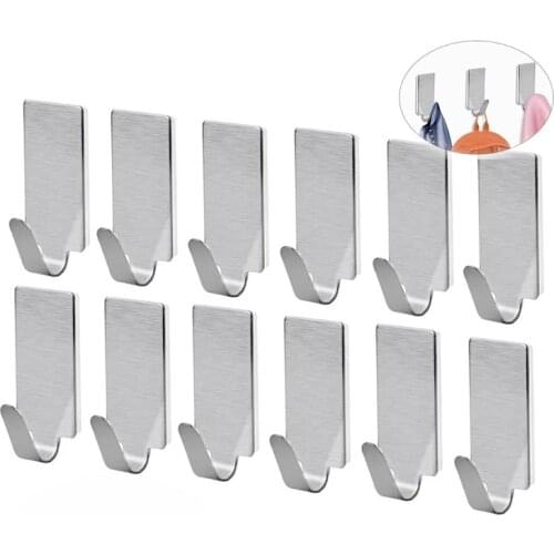 5PCS Adhesive Stainless Steel Towel Hooks Robe Hanging Hooks Hats Bag Hats Key Adhesive Wall Hanger Household Products