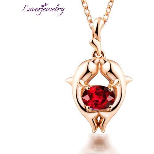 LOVERJEWELRY Fashion Pendants For Women Solid 18kt Rose Gold Genuine Natural Ruby Twelve Constellations Pisces Gift Girl Pendant