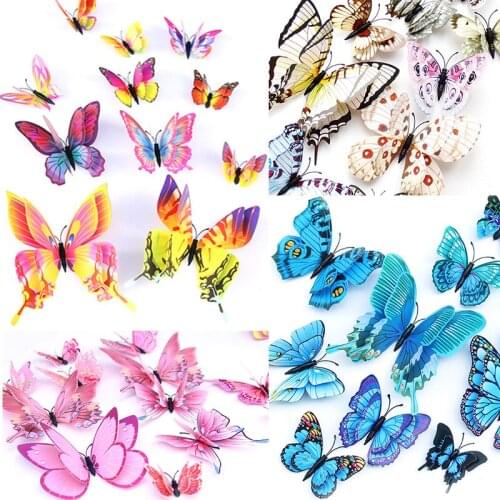 12PCS Fridge Magnets Colorful Double Layer Butterfly 3D Butterfly Design Art Stickers Room Magnetic Home Decor DIY Wall Decor