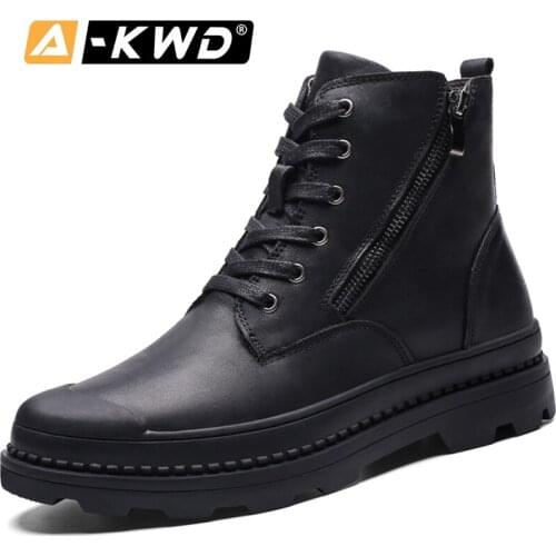 Fashion Genuine Leather Men Snow Boots Side Zipper Men Boots Outdoor Tactical Boots Men High Top Work Shoes Chausure Homme 38-47
