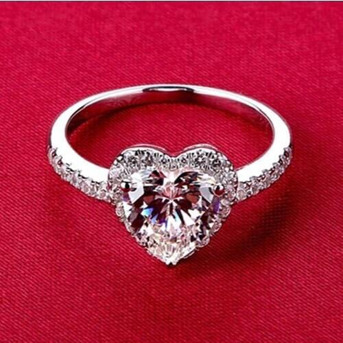 2020 Fashion Jewelry Ring Heart Shape CZ Crystal Wedding Rings for Women Romantic Gift