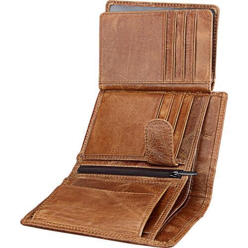 Male Multifunctional Cowhide Male Purse Coin Pocket Photo Card Holder 757-40 Vintage Men Wallet Genuine Leather Short Wallets