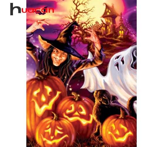 Huacan Diamond Mosaic Embroidery Beads Sets Witch Pumpkin Diamond Art Painting Kits Cartoon Handmade Gift Halloween Decoration