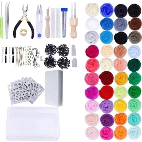 LMDZ Colorful Wool Felt Needle Felting Kit Starter Fabric Craft Yarn Roving DIY Pack Felting Fabric Materials Handcraft
