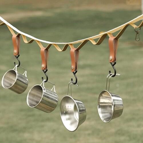 Outdoor PU Leather Hook Camping Tripod Clothes Storage Keychain Hanger Clothes Hook Portable Hiking For Camp Supplies Durable