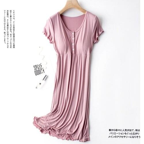 Modal Nightdress Bra Dress Pregnant Pajamas Women Nursing Short Sleeve Long Dress Summer