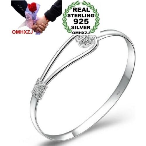 OMH Wholesale jewelry geometric Romantic cherry blossom woman fashion kpop star Bangles 925 Sterling Silver adjustable SZ08