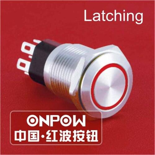 ONPOW 16mm Waterproof IP65 Latching 6V,12V,24V Ring LED Metal Anti-vandal Push Button Switch (GQ16-KF-11ZE/J/S) CE,ROHS