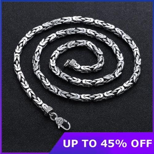 Real S925 sterling silver Necklace vintage Thai silver fashionable peace pattern personality buckle head mens necklace jewelry