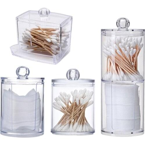 Transparent Acrylic Cosmetic Storage Box with Cover Cotton Swabs Container Jars Makeup Organizer Round Cotton Pad Qtip Holder