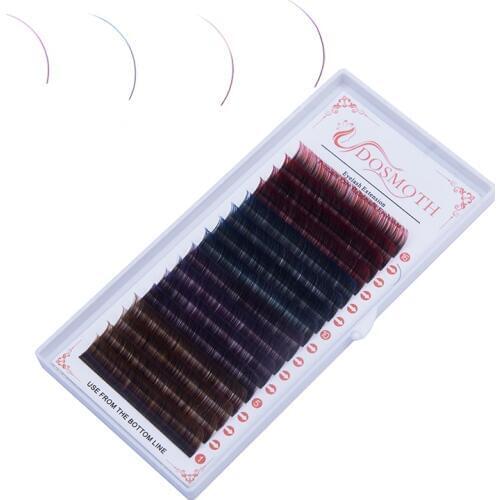 Color lashs mix in one tray, Gradually change color Red brown purple blue individual lash eyelash extension