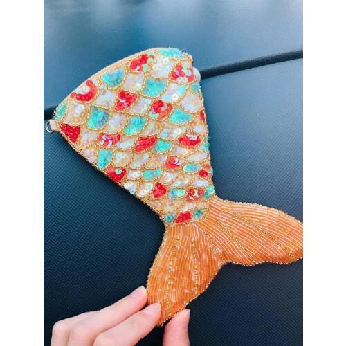 Angelatracy 2019 Handmade Coin Purse Luxury Evening Bag Lady Cartoon Beaded Hot Pearl Gold Coin Purses Mini Sequins Mermaid Fish