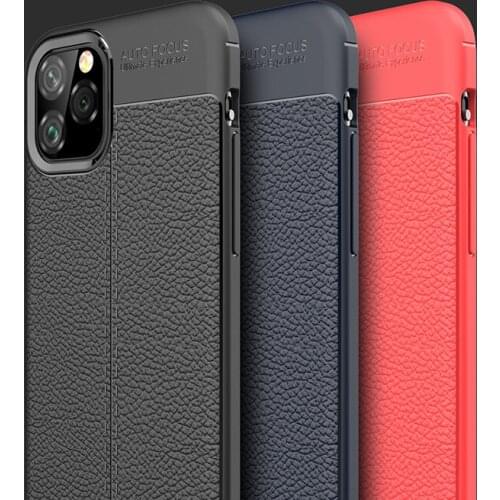 50pcs Hybrid Armor Litchi Pattern Soft TPU Silicone Cover For iPhone 12 Mini 11 Pro Max XS XR X 8 7 6 Plus SE Shockproof Case
