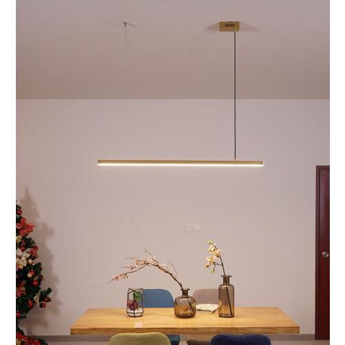 Modern Nordic simple creative personality designer led strip lamp all copper dining room study living room chandelier