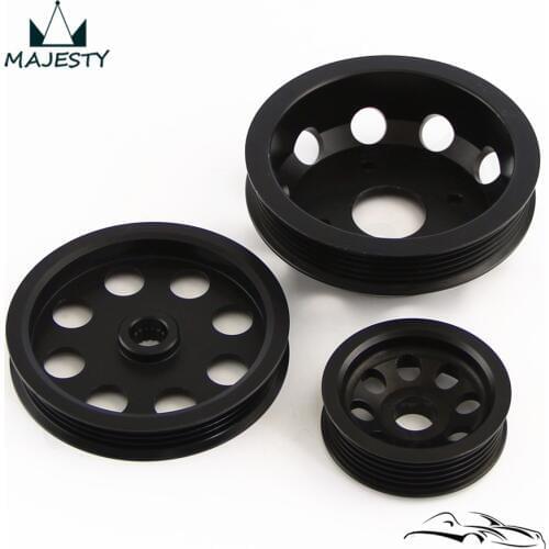 Light weight aluminum Crank Pulley Kit Fits for 1989-1998 SR20DET N*issan 240SX S13 S14 S15 SILVIA Black