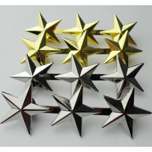 Two Pair Military Three Star Shoulder Rank Badge Golden Silver Stars Pin 2 3/4'' Military Store
