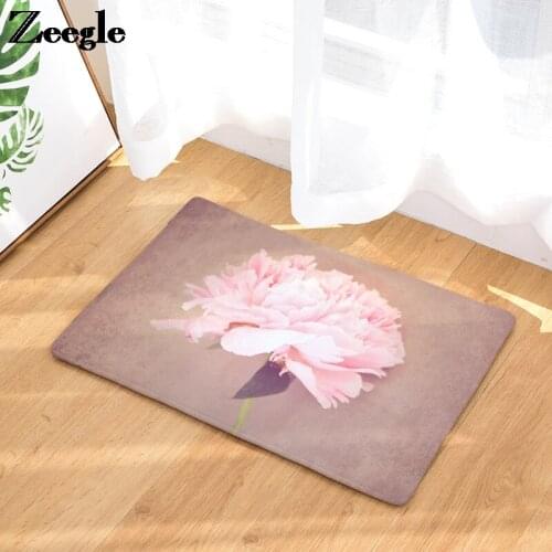 Zeegle Flower Pattern Outdoor Carpet 2021 Fannel Floor Carpet Rug for Kitchen and Living Room Anti-slip Entrance Door Mat