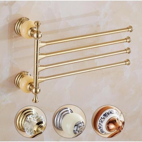 Bathroom Towel Rack Brass Material rotating hotel towel rack 2-4 bar movable Towel Bars wall mounted Rotating Gold Towel Hanger